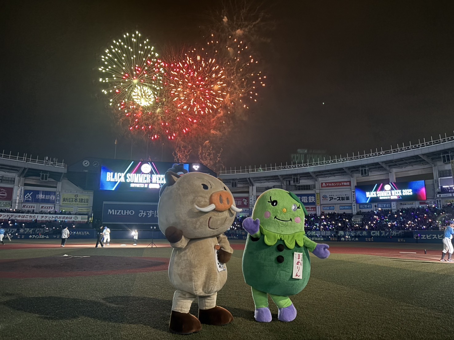 球場で見た花火