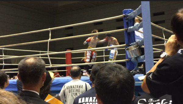試合をしている様子をリング下から見た写真