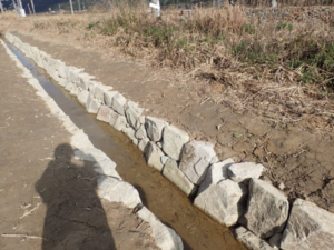 側壁が岩でできている小さい水路の写真