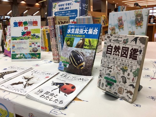 展示された生きものや環境に関連した書籍の写真。