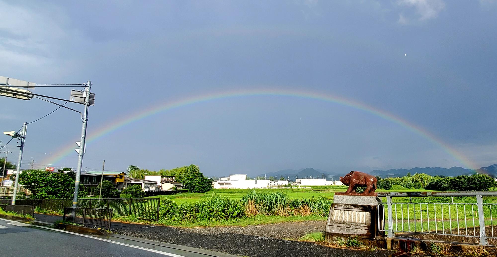 渡瀬橋の欄干越しの二重虹