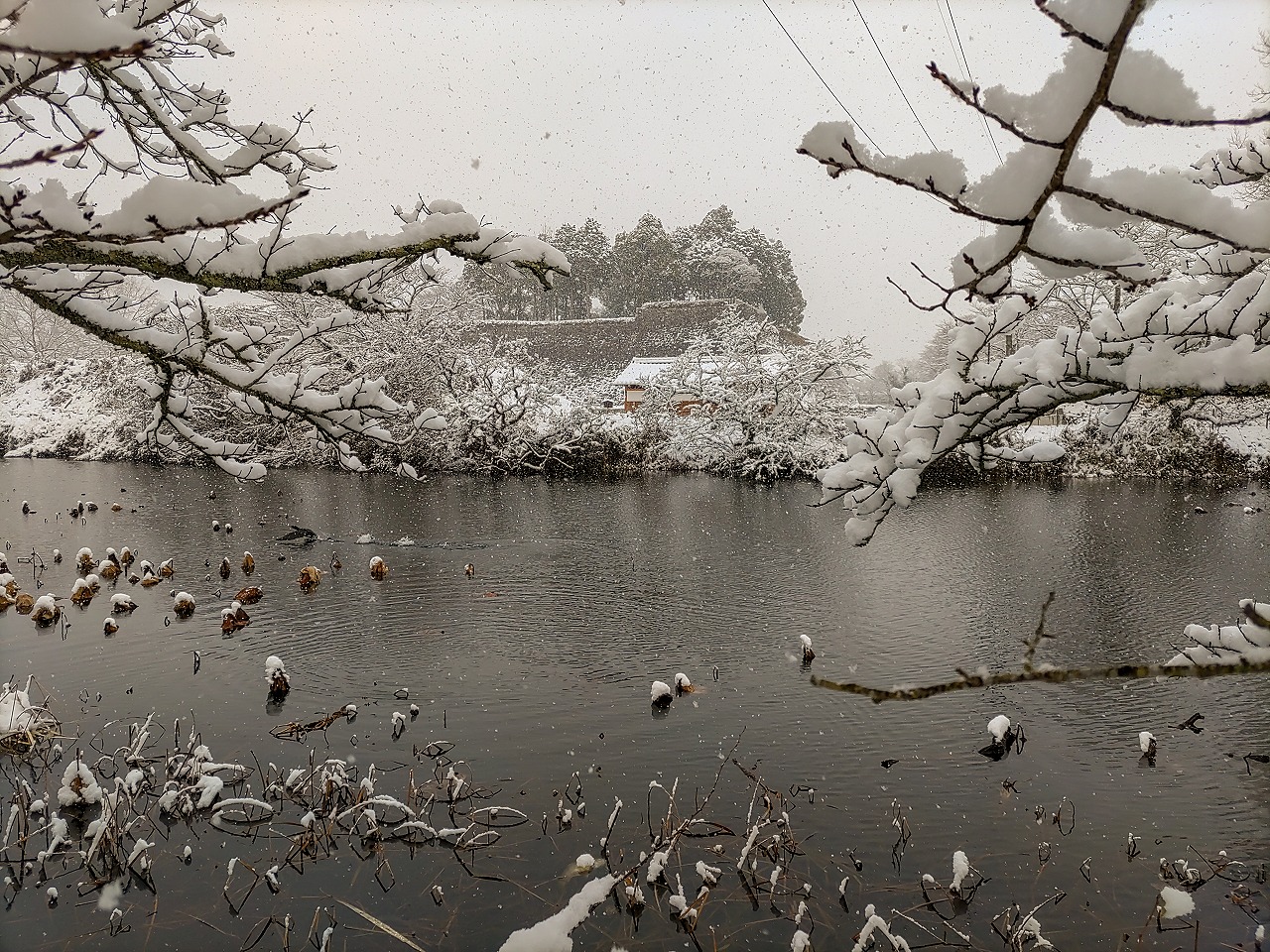 積雪の朝の篠山城