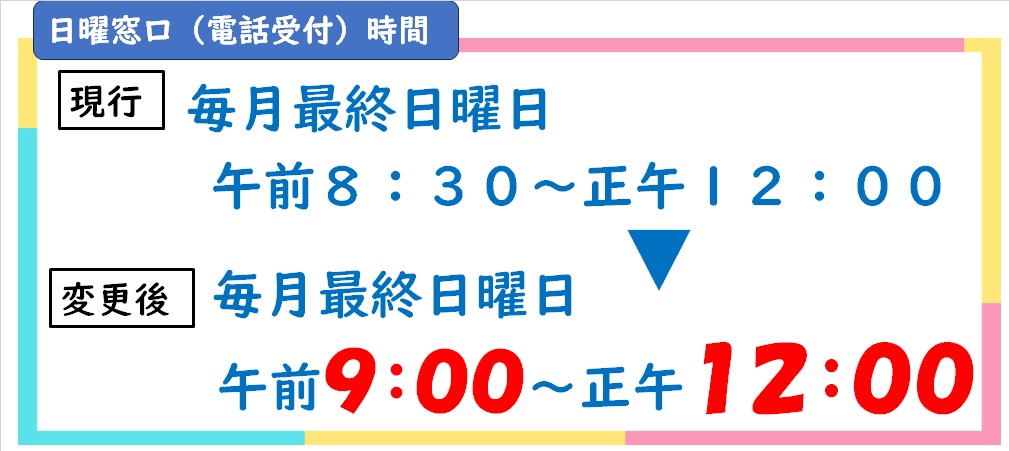 日曜窓口（電話受付）時間変更