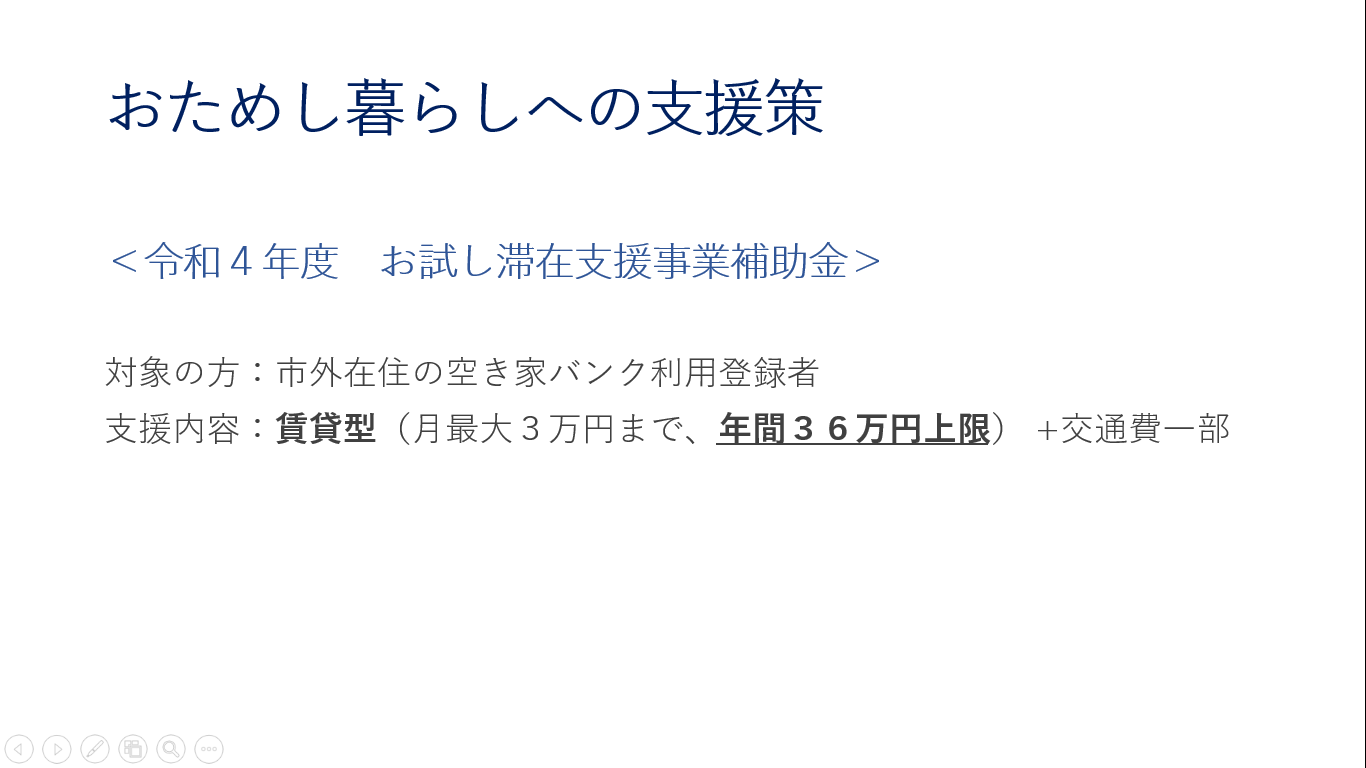おためし暮らしの支援策の説明