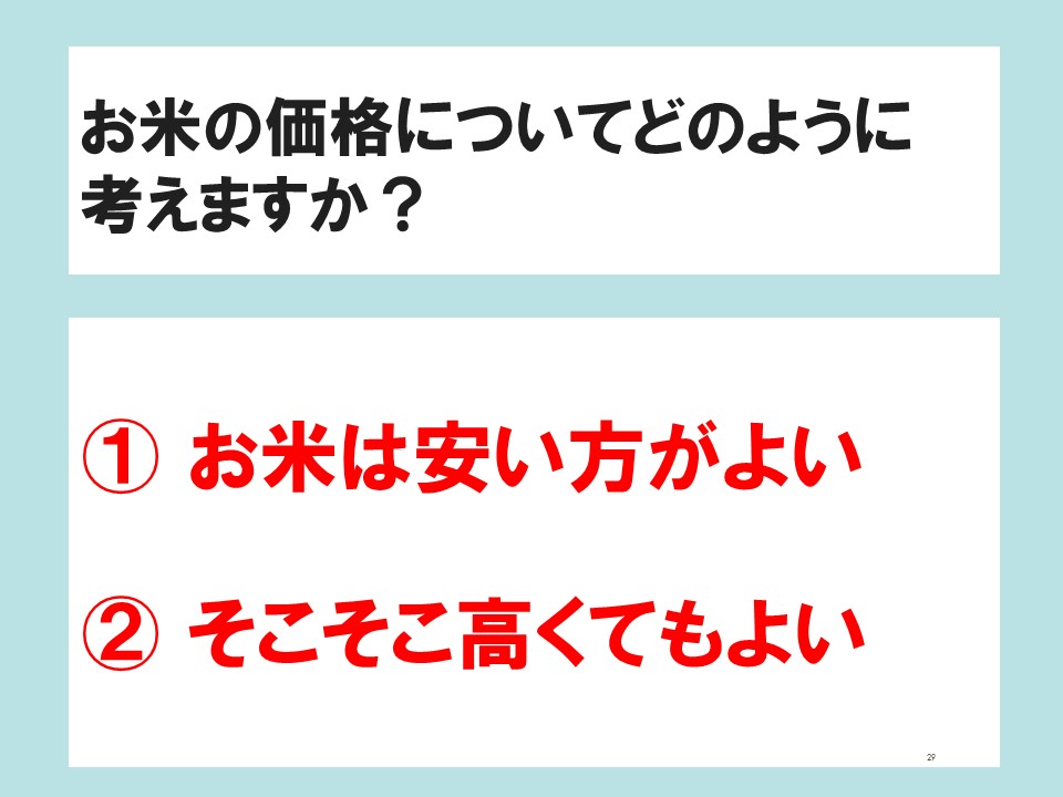 問題：お米の価格についてどのように考えますか？
