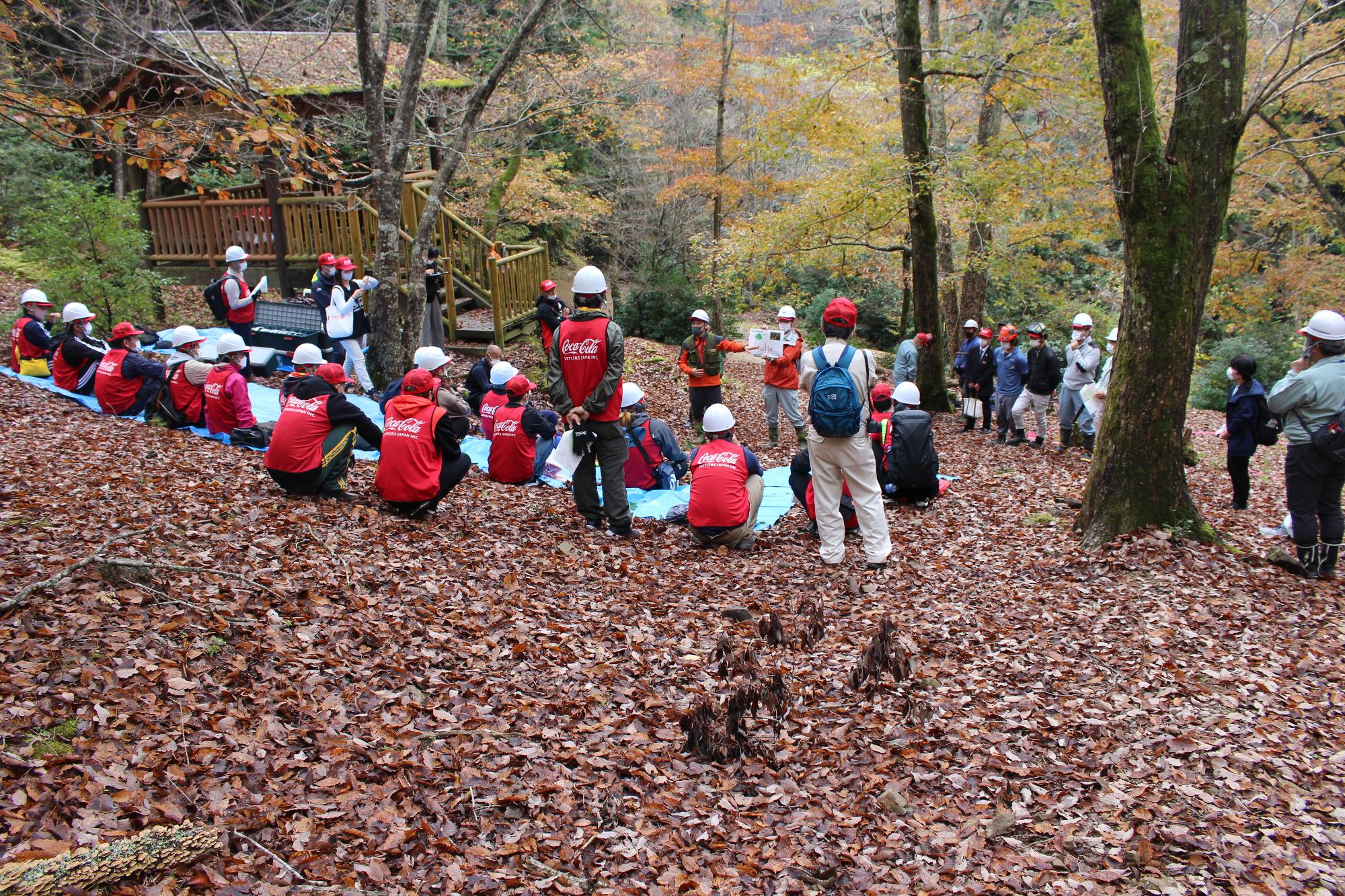 ささやまの森公園で、草木の伐採の説明を受けている