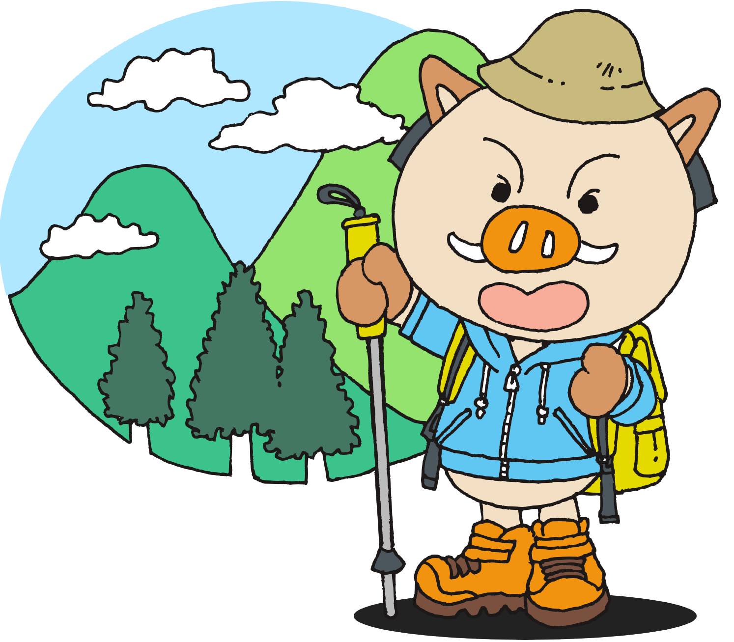 山登りするまるいののイラスト