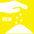 背景が黄色で白色で人の手から種を蒔いている形をして左にNEWと記載のある「認定新規就農者」アイコンイラスト