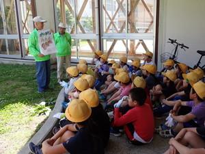 城南小学校の子供たちが男性の方から山の芋のお話を聞いている様子の写真