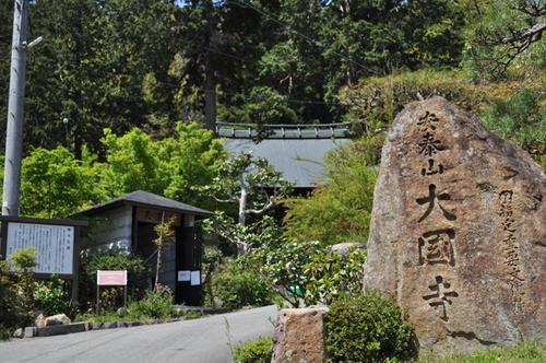 大國寺と名前が彫られた寺標とその周りを写した写真