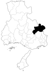 丹波篠山市を黒く塗りつぶしている兵庫県の白地図