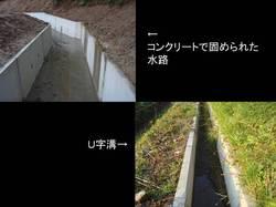左上はコンクリートで固められた水路の写真と右下はU字溝の写真 拡大画像