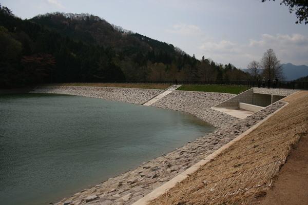 篠山市矢代のユニトピアささやま内にある奥池とその奥に見える木々の写真