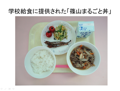 学校給食に提供された「篠山まるごと丼」の写真