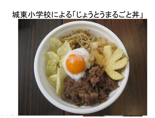 城東小学校による「じょうとうまるごと丼」の写真