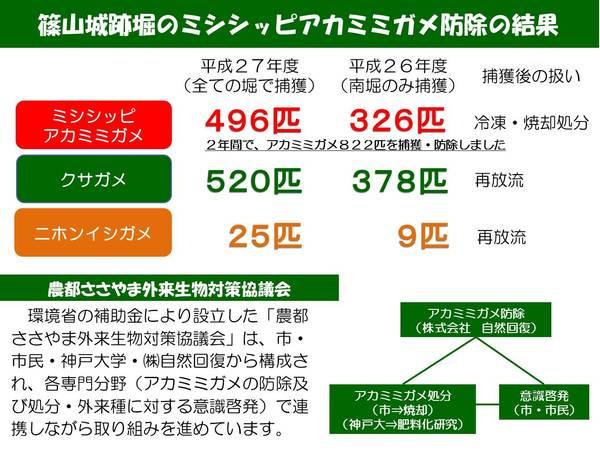 篠山城跡堀のミシシッピアカミミガメ防除の結果の説明