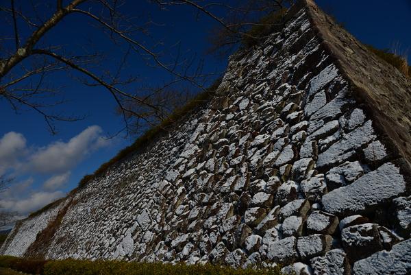 城の石堀の塀に薄っすらとついた雪化粧を撮影した入選受賞の写真