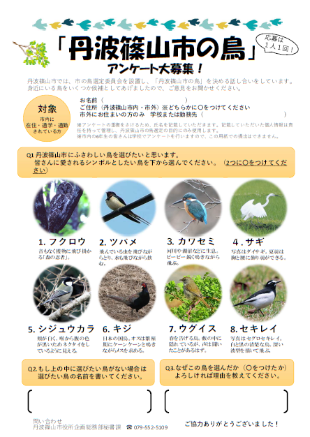 市の鳥のアンケート用紙