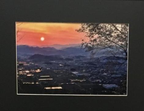 大書院から見た夕陽の写真