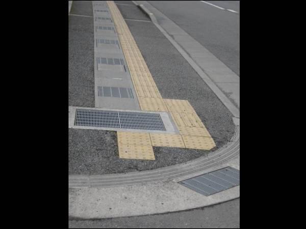 道路と視覚障害者誘導用ブロックの写真