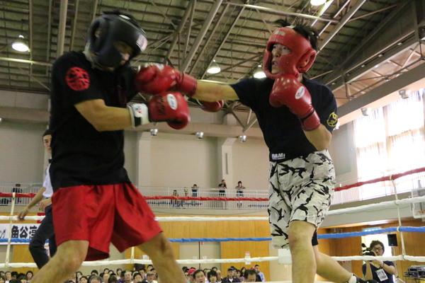 波多野慎也さんが右パンチで相手の顔にあたる寸前の写真