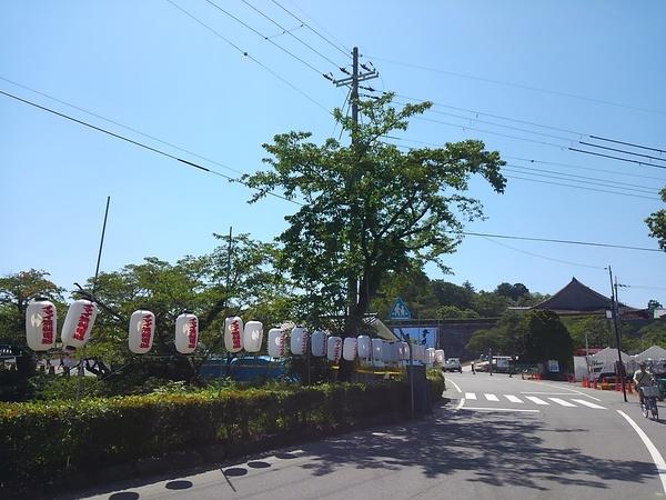 道路のわきに並ぶ提灯の写真