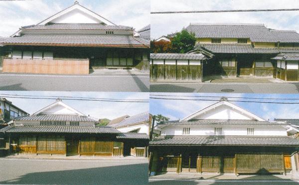 宿場町の商家の建物が写っている4枚の写真