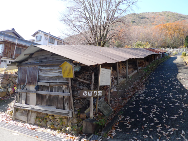 トタン屋根の下に作られ、手前から奥に長く続いている登窯の外観写真