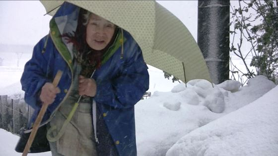 雪が積もる中、傘をさして歩く、谷口 くまさんの写真