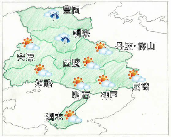 兵庫県の地域名がが書かれている地図