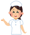 笑顔で看護士さんが右手でこちらへと手を上げている様子のイラスト