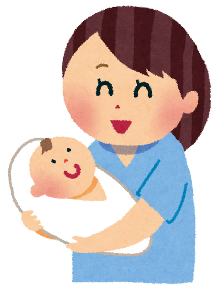 笑顔で赤ちゃんを抱く女性のイラスト画像
