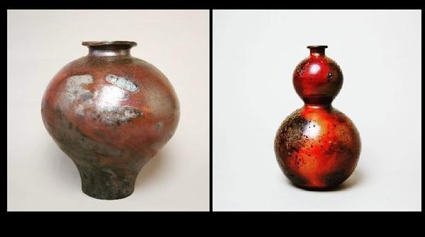 左には丸い壺、右にはひょうたん型の壺が映っている写真