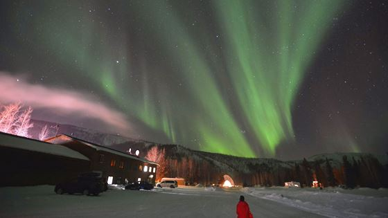 空一面のオーロラの写真