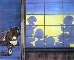 家の居間を除く狸が描かれた絵
