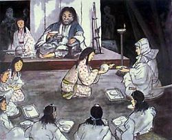 お酒を飲む人たちが描かれた絵